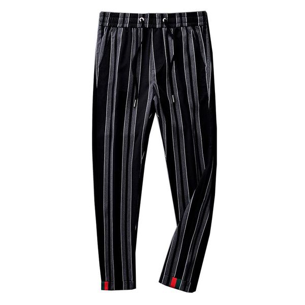 

men's pants black striped casual trousers trend all-match feet slim 2021 autumn men