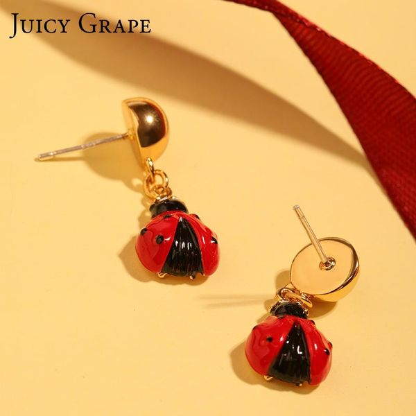 

stud juicy grape cute red enamel pendant earrings fashionable animal accessories, Golden;silver