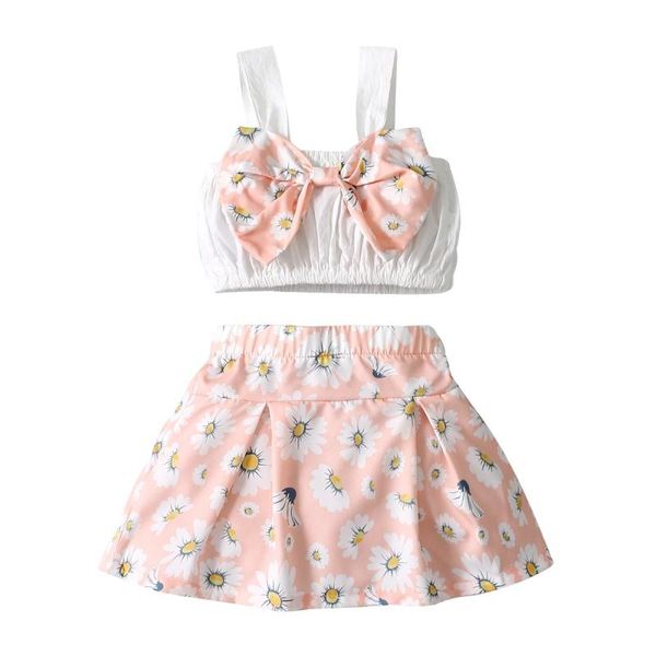 

clothing sets toddler baby girls outfit halter bowknot strap crop + floral shorts pants clothes set, White