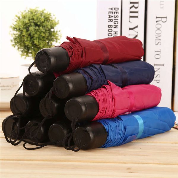 

solid color short handle three fold umbrella folding plain light