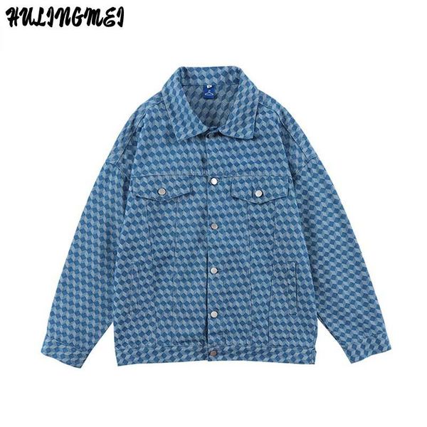 

women's jackets hlm plaid denim jacket oversize women loose letter embroidered coat 2021 autumn casual harajuku korean outwear tooling, Black;brown