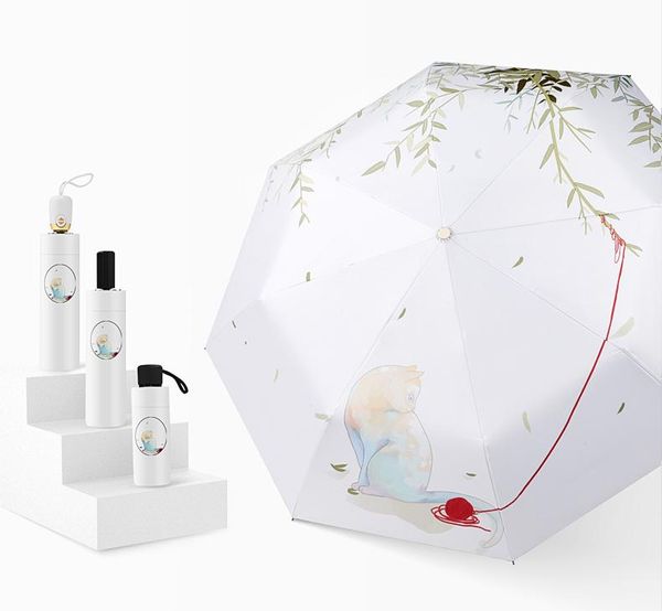 

umbrellas full automatic umbrella, sunny and rainy, cute cat, small portable half fold sunshade sunscreen anti ultraviol