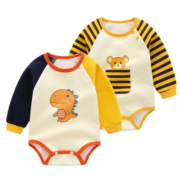 Strampler Cartoon Streifen Langarm Baby Tuch Herbst Winter Warme Säuglingskleinkind Body Weiche Baumwolle Dicke Kind Mädchen Junge Strampler Overall