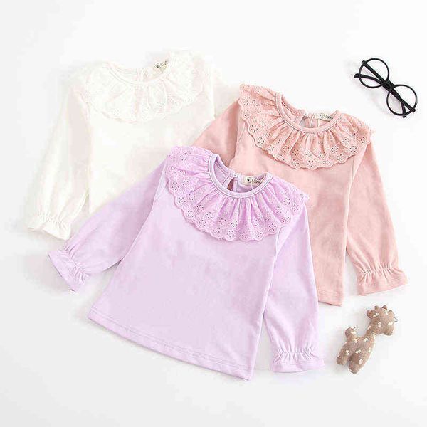 Baby Mädchen Langarm Bluse Rüschen Bluse Mädchen Tops 2021 Frühling Casual Neue Baby Mädchen Bluse Nette Spitze Doppel Kragen hemd G1224