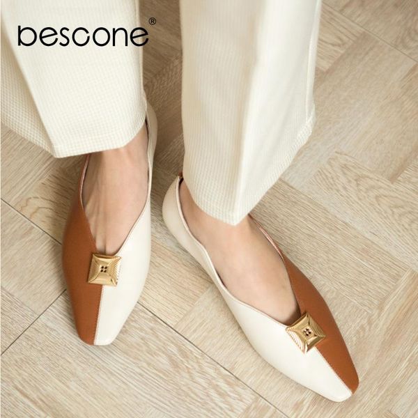 

dress shoes bescone fashion women pumps mixed colors metal decoration square toe cow leather comfortable bo457, Black
