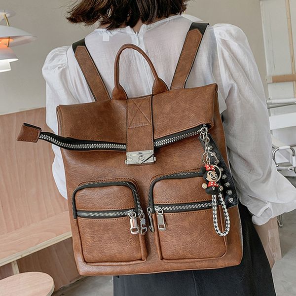 

punk pu soft leather backpack women's large capacity diagonal college schoolbag