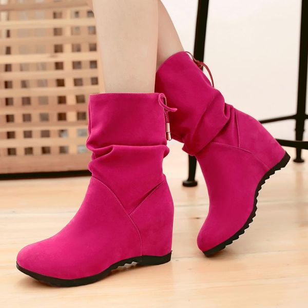 

boots ribetrini women round toe wedges flock winter shoes fashion casual daily ankle 2021 brand, Black