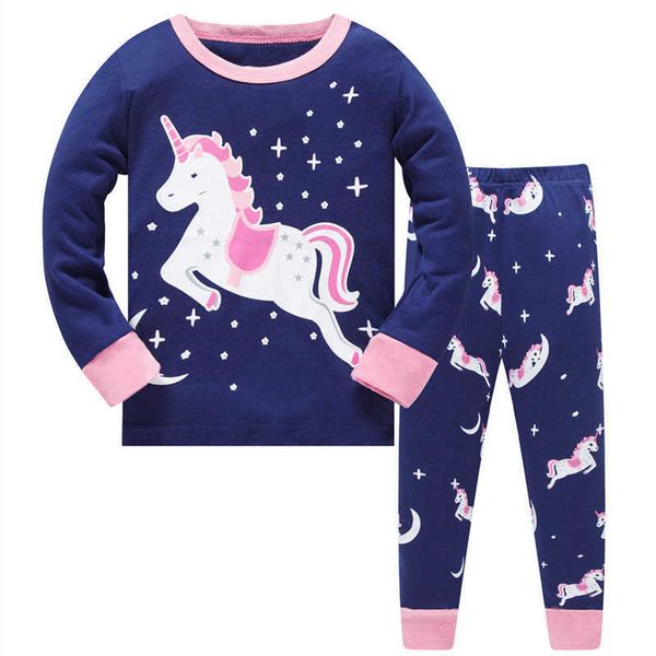 Kinder Einhörner Mädchen Pyjamas Sets Druck Pyjamas Baby Nachtwäsche Baumwolle Nachtwäsche Homewear Cartoon Kleinkind Kinder 210529