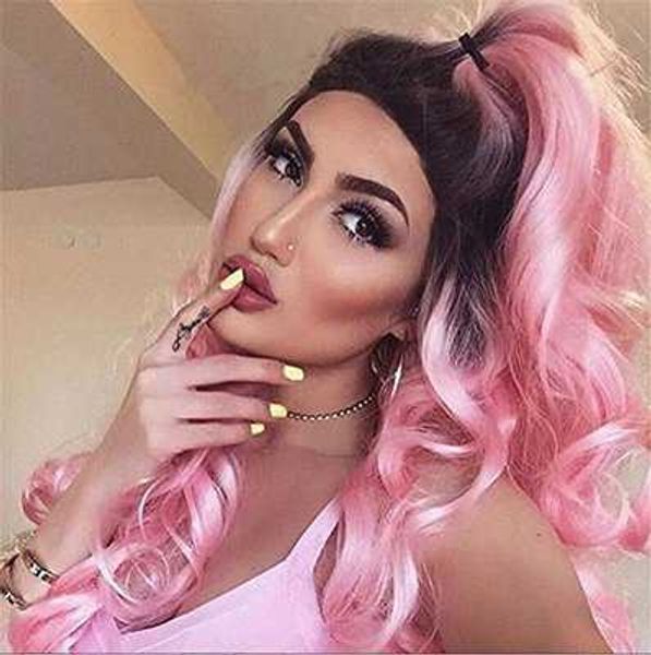 

women's gradually changing color dyed long curly hair black wig head cover