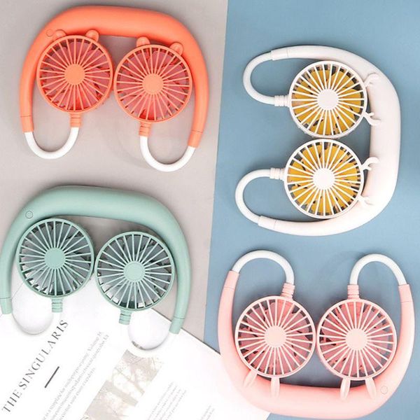 

electric fans neck fan usb rechargeable portable mini wearable neckband dual flexible for face travel office dropship