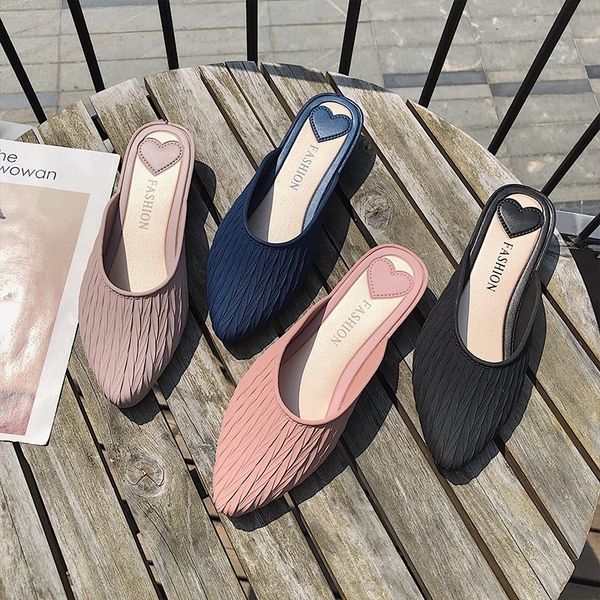 

qmch women'sfashion half slippers slope heel women's plastic sandalswomen shoes sandalsjelly shoes summer korean baotou, Black