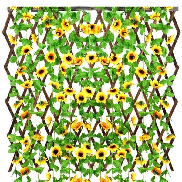 

2.4m artificial green leaves garland sunflower christmas rattan fake vines wreath home hanging ornament for xmas wedding party decorative fl