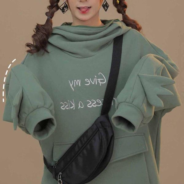 

women's hoodies & sweatshirts girls fashion cute design pullover sweatshirt casual loose female women plus size hoody kawaii frog-like, Black
