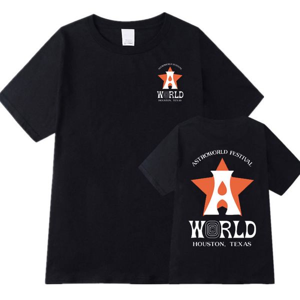 

summer travis scott astroworld t shirt short sleeve printed men's and women's loose casual round neck basic t-shirt design trendy, White;black