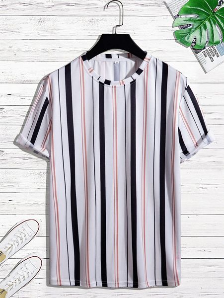 

men random vertical striped tee d3iq#, White;black