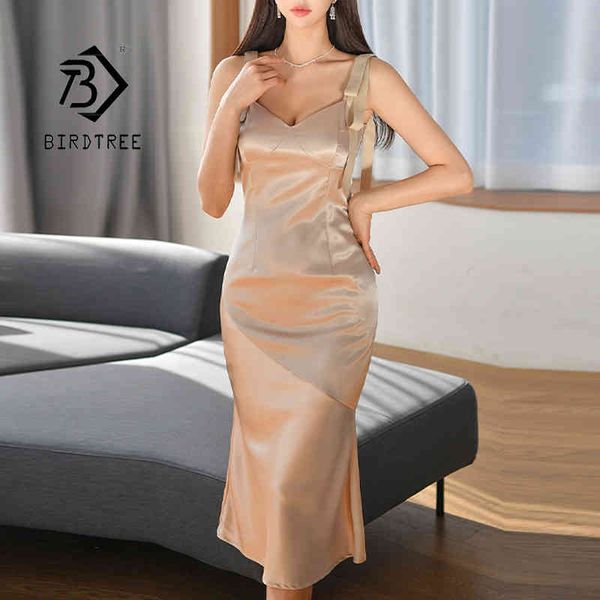 

satin dress summer new sleeveless v necks solid color elegant spaghetti knee length mermaid long party dress d12301x 210419, Black;gray