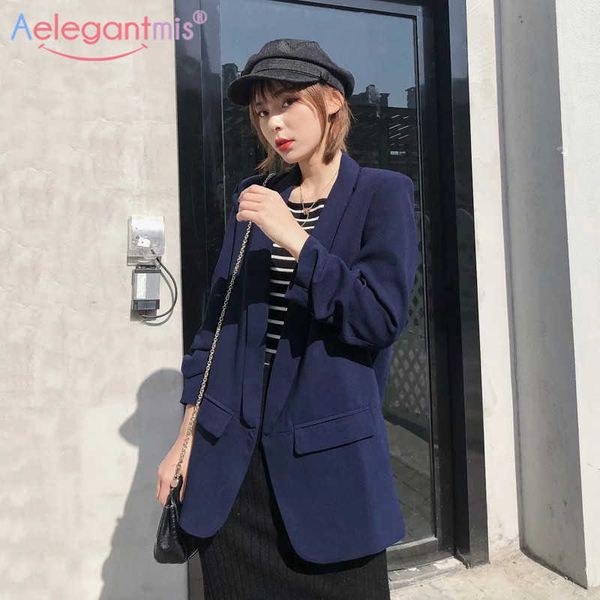 

aelegantmis spring three quarter sleeve casual blazer women loose long work suit coat office lady fashion classic solid blazers 210607, White