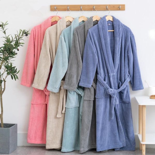 

women's sleepwear night gown women bathrobe flannel robe women's winter lengthened coralline plush shawl home kimono nightwear thic, Black;red