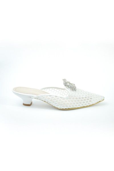 

slippers women's white fishnet accessorized, Black