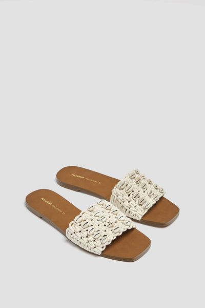 

sandals crochet sea shell detailed flat, Black