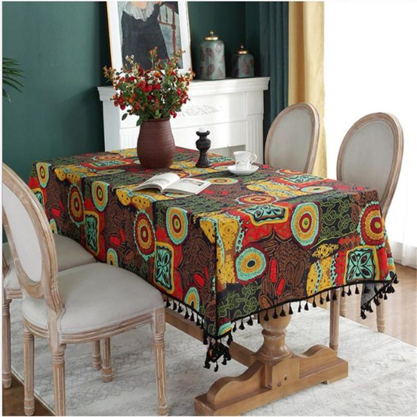 

table cloth colorful flower tablecloth tassel for dining room ethnic style tea cover towel rectangle cabinet dust zb-jd1133
