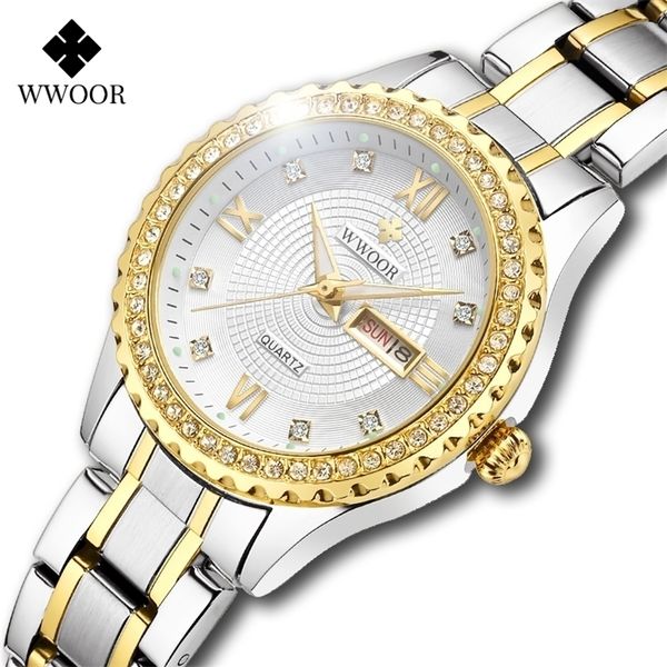 

montre femme wwoor brand luxury diamond ladies dress watches gold full steel quartz bracelet watch for women 220228, Slivery;golden