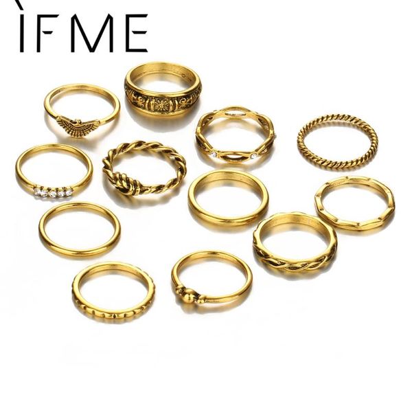 

wedding rings if me vintage 12pcs/set ring sets antique gold color metal alloy midi finger for women turkish anillos dropship, Slivery;golden