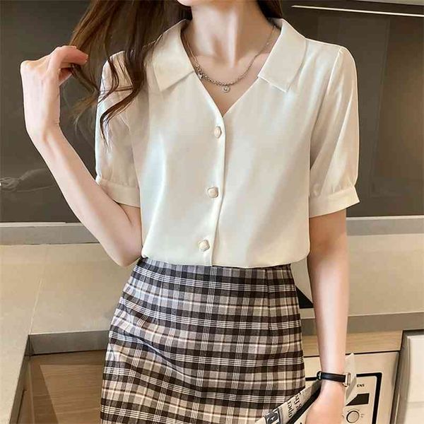 

summer short sleeve women shirts clothes fashion womens and blouses solid white chiffon blouse office shirt 210507