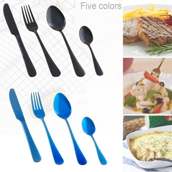 

dinnerware sets universal thickened simple pure color 430 stainless steel tableware knife fork spoon for kitchen