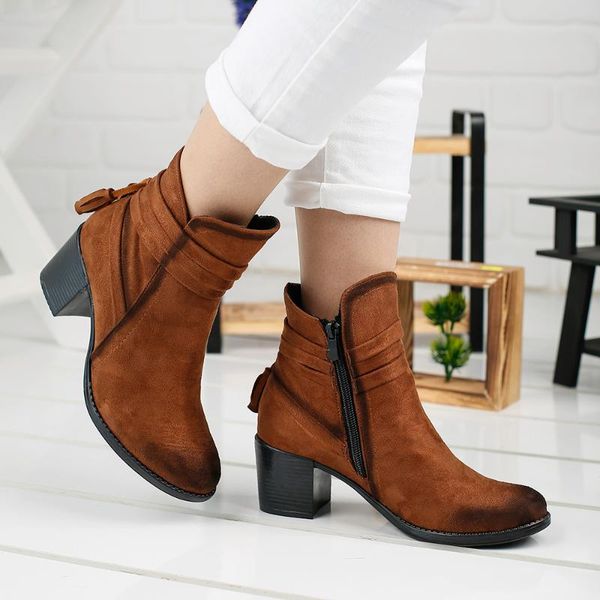 

boots ayakland 8422-832 suede tan 6cm heel women shoes, Black