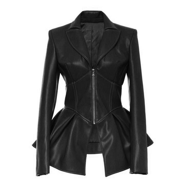 

women's leather & faux pu jacket women winter autumn fashion motorcycle black punk coats slim outerwear