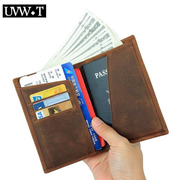 

card holders genuine cow leather men passport cover vintage bussiness document coin purse id bank pass holder travel wallet, Brown;gray