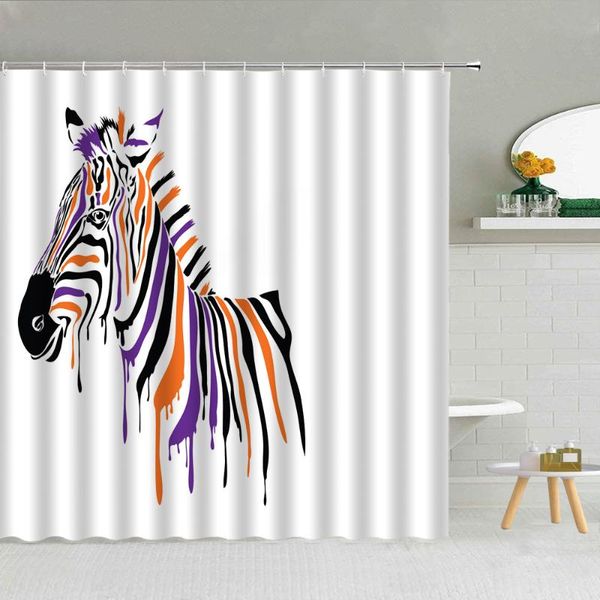

shower curtains painted animal zebra curtain flower green leaves polyester fabric bathroom supplies with hooks cloth washable