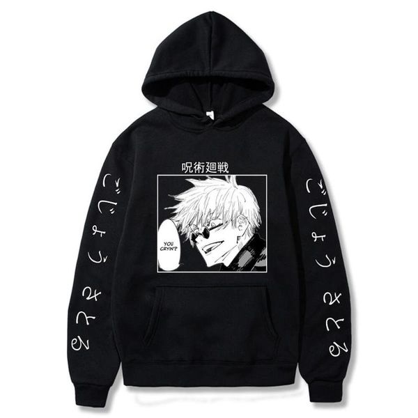

men's hoodies & sweatshirts jujutsu kaisen print men/women casual long sleeve loose hooded sweatshirt autumn winter fleece pullover uni, Black