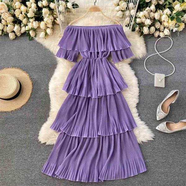 

spring seaside vacation temperament vestidos feminine one-neck short-sleeved slim slimming cake midi dress c537 210506, Black;gray