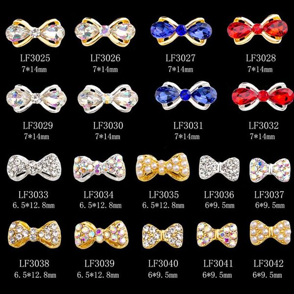 

10pcs 7*14mm big charms ab crystal nail rhinestones alloy bowknot shape jewels colorful stones gems for art decoration decorations, Silver;gold