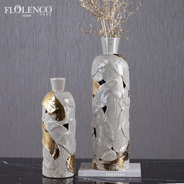 

decorative objects & figurines light luxury and simple grey gold leaf vase decoration fashion modern living room model between the el home f