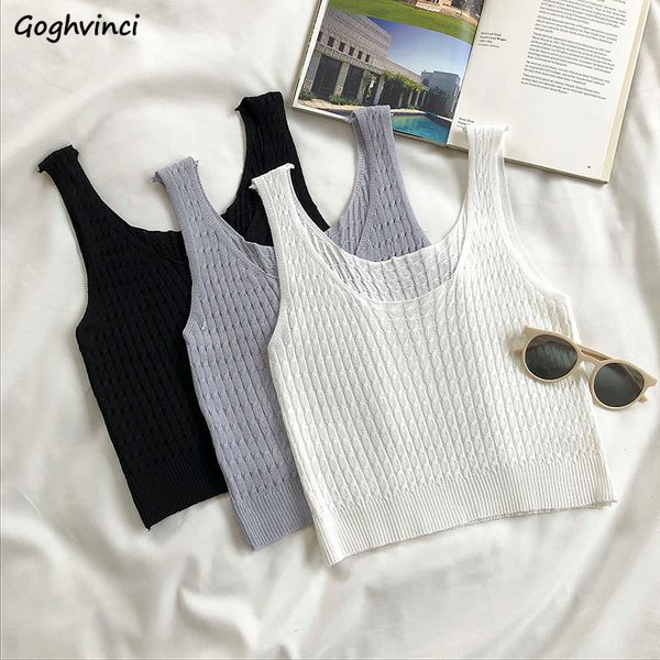

women's tanks & camis women summer knitting camisoles vest sleeveless korean-style casual slim all-match short students elegant fashion, White