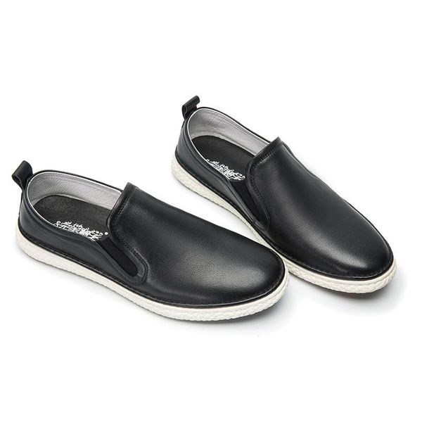 

dress shoes men business casual white flat comfortable genuine leather, Black