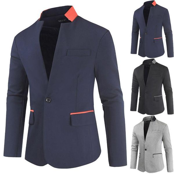 

men's suits & blazers medium sleeve suit single button long cuffs color matching temperament slim fit splicing coat dl243, White;black