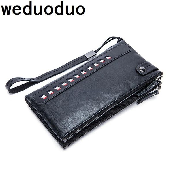

wallets weduoduo 100% genuine cowhide leather vintage walet male wallet men long clutch with coin purse pocket rfid, Red;black