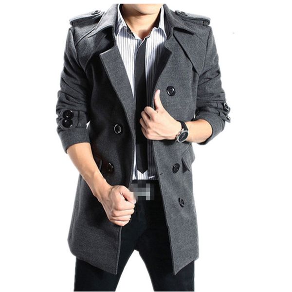 

men's jackets 's double platoon buckle clothing long coat belt breasted trench black grey m-3xl gazi, Black;brown