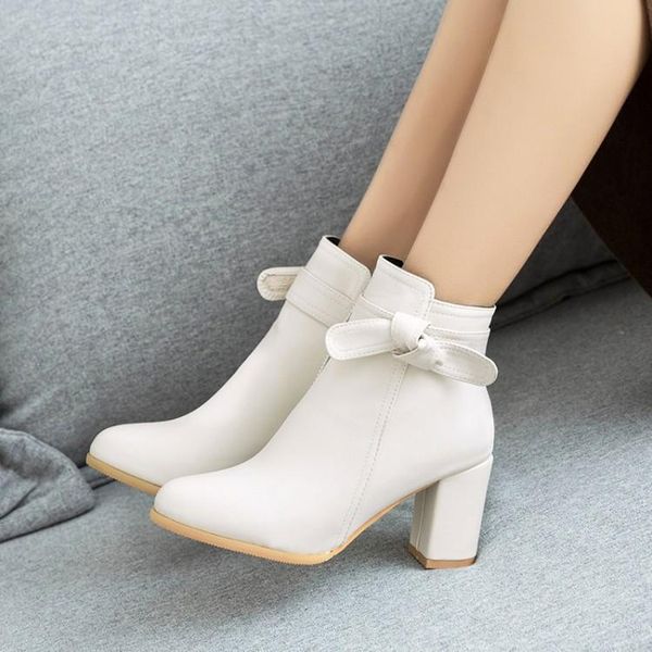 

boots big size 9 10 11-17 women shoes ankle for ladies woman winter bow side zipper with round head, Black