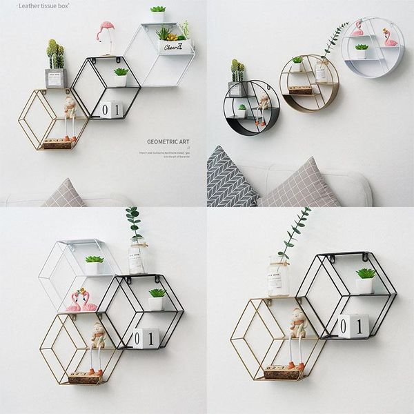 

hooks & rails wire wall shelf metal floating display round storage rack hexagon