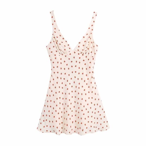 

puwd sweet women v neck draw back dress summer fashion ladies college style cute female printed mini sling 210522, Black;gray