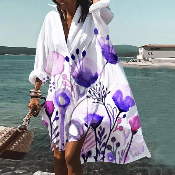 

casual dresses vintage bohemian dress v-neck long sleeve flowers print irregular shirt plus size beach sundress summer clothes for women, Black;gray