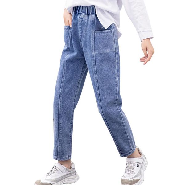 

jeans girl patchwork for girls casual style kid spring autumn children's clothing 6 8 10 12 14, Blue