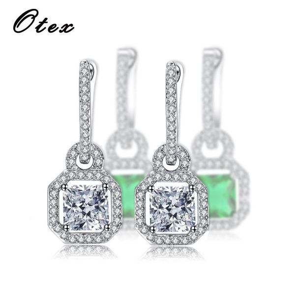 

luxury fashion female exaggerated + zircon stud earrings for women copper metal square green white earings hip hop jewelry, Golden;silver