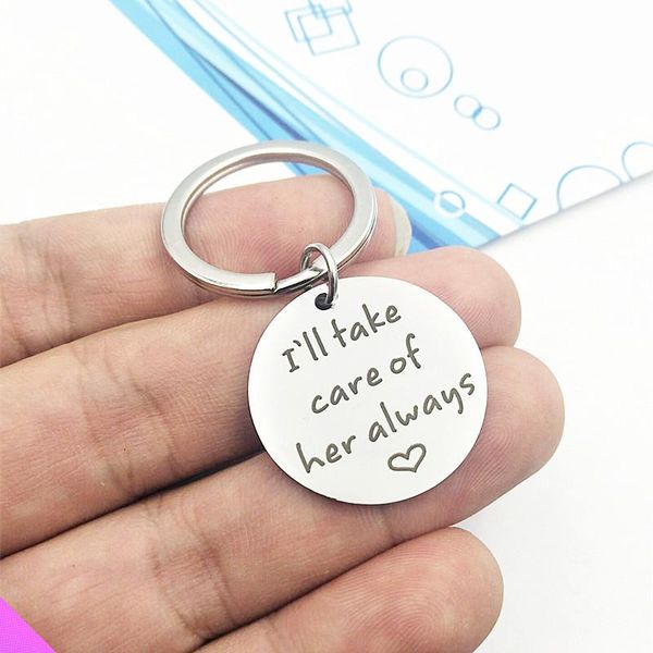 

keychains keychain stainless steel disc pendant engraved with“i'll take care of her always, Silver