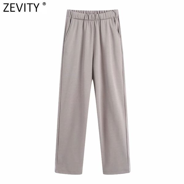 

zevity spring autumn women fashion leisure straight pants femme casual slim elastic waist pocket chic long trousers p968 210419, Black;white